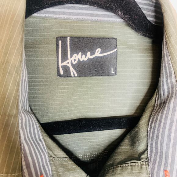 Howe Colorblock Green Gray Striped Shirt Sz Large - Picture 6 of 6